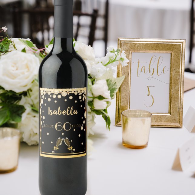 60:e födelsedagsfesten svarta diamanter i guld nam vinflaska etikett (Skapare uppladdad)