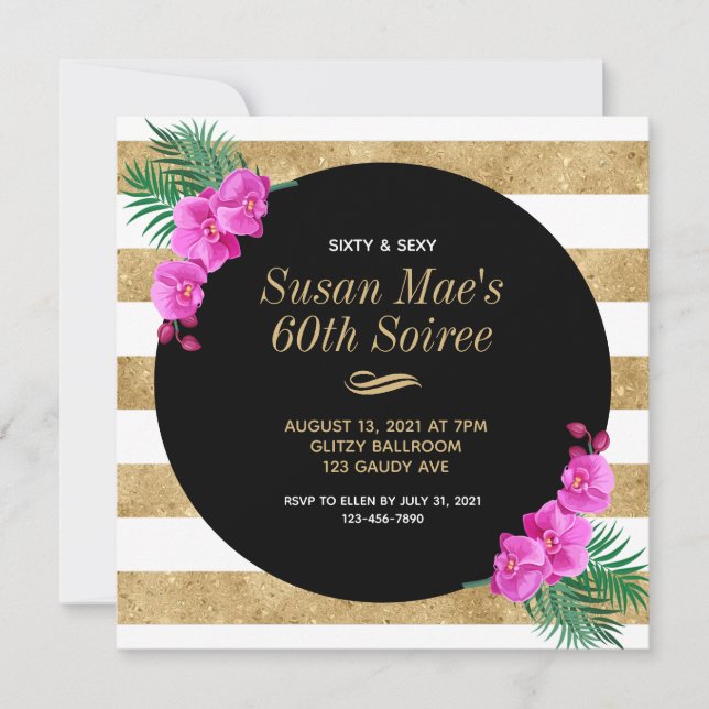 60:e Födelsedagsfesten Svarta Guld Inbjudningar (Framsida)