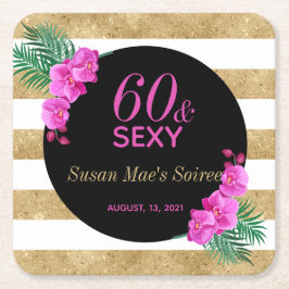 60:e Födelsedagsfesten Svarta Guld Underlägg Papper Kvadrat