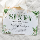 60:e Födelsedagsfesten Tropical Grey Inbjudningar<br><div class="desc">Sextio firande inbjudningar som är chic,  snyggt och fantastiska! Ord,  "SIXTY",  med vattenfärgad tropisk grönt som täckblad,  är ljussken och mörken av grönt. Inbjudan är dekorerat med elegant botaniskt tropiskt löv med faux guld accents och en modern födelsedagsmall kombinerad med kalligrafi och serif typsnitt som är lätt att anpassa.</div>
