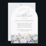 60:e Födelsedagsfesten Vit ros Blue Blommigt Inbjudningar<br><div class="desc">Elegant vit ros och blå blommigt för vilda blommor arrangemang dekorerar grund i denna moderna bålformade födelsedagsinbjudan. 60:e är skrivet i ett modernt skript. Återstoden av texten är en rymlig serif.</div>