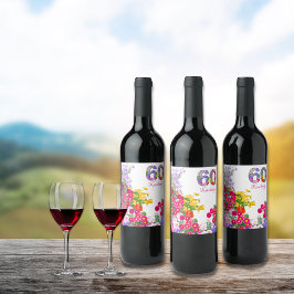 60:e födelsedagsfestens blombouquet vin-etiketter vinflaska etikett
