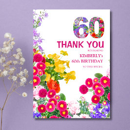 60:e födelsedagsfestens blommigt-buquet-kort tack