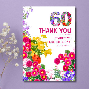 60:e födelsedagsfestens blommigt-buquet-kort tack kort