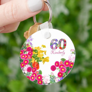 60:e födelsedagsfestens blommigt-buquet-nyckelkedj nyckelring