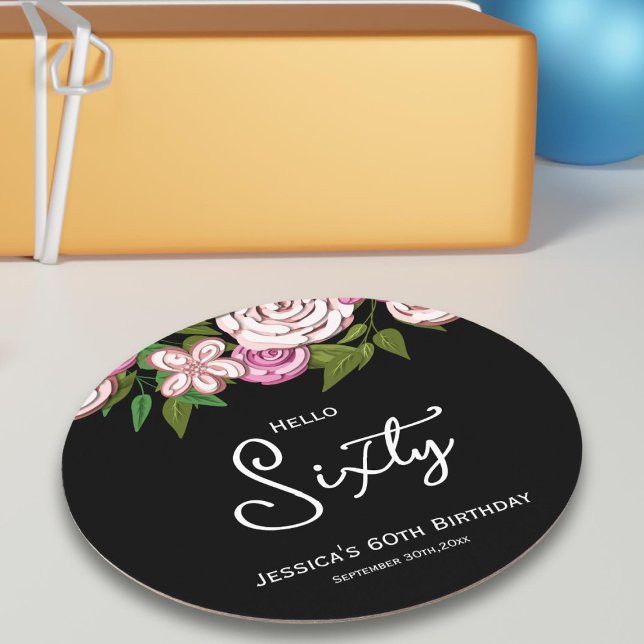 60:e Födelsedagsfestens Blommigt Underlägg Papper Rund (Skapare uppladdad)