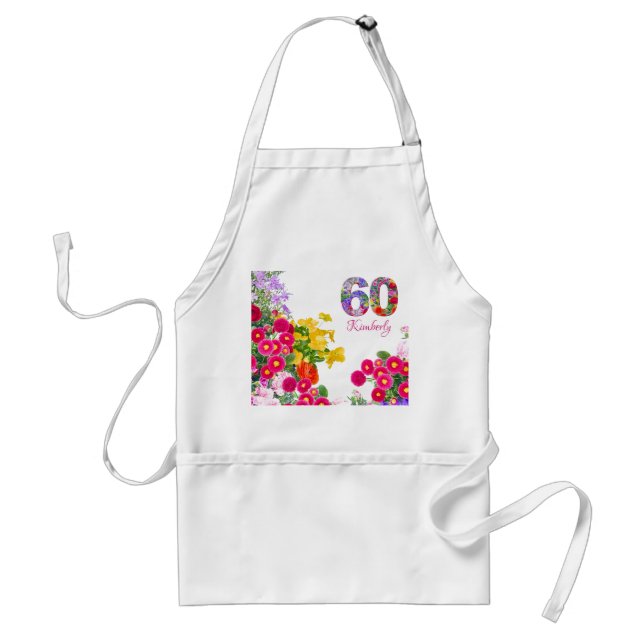 60:e födelsedagsfestens blommigt-vuxen-platta förkläde (Framsidan)