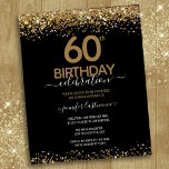 60:e Födelsedagsfestens budgetinbjudan<br><div class="desc">Elegant Faux guld glitter med skuggande konfettsyror på översta sidan och grund gräns. All text är justerbar och lätt att ändra för dina egna behov i party. Underbar elegant - 60-årsformat.</div>