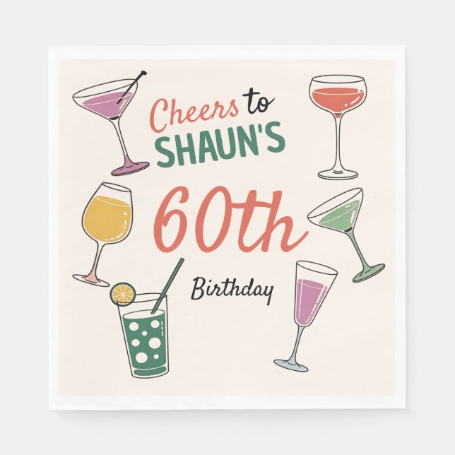 60:e födelsedagsfestens cocktail-Pappersservett Pappersservett (Framsidan)