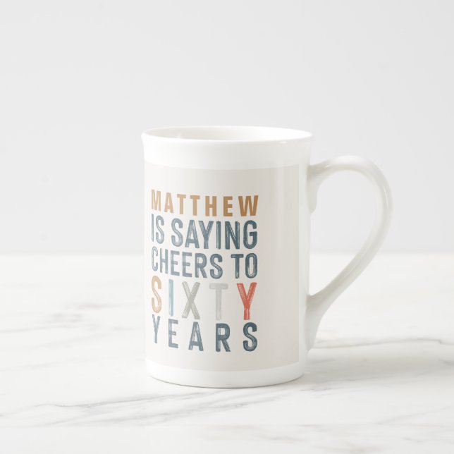 60:e födelsedagsfestens dekor eller födelsedagspre benporslin mugg (Höger)