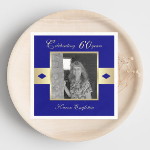 60:e Födelsedagsfestens foto på marinblått Pappersservett