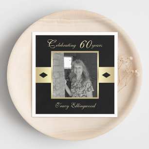 60:e Födelsedagsfestens foto på svart Pappersservett