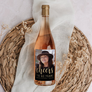 60:e Födelsedagsfestens fotoboers Vinflaska Etikett