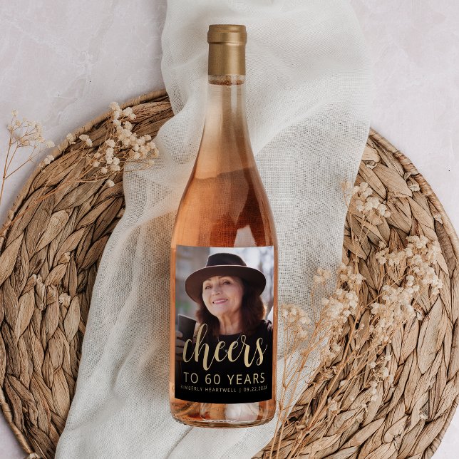 60:e Födelsedagsfestens fotoboers Vinflaska Etikett (Skapare uppladdad)