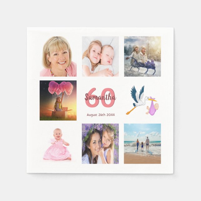 60:e födelsedagsfestens fotokollage pappersservett (Framsidan)