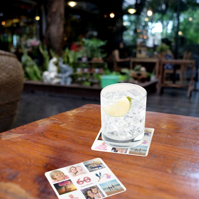 60:e födelsedagsfestens fotokollage underlägg papper kvadrat (Skapare uppladdad)