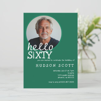 60:e Födelsedagsfestens fotosextio moderna Grönt Inbjudningar