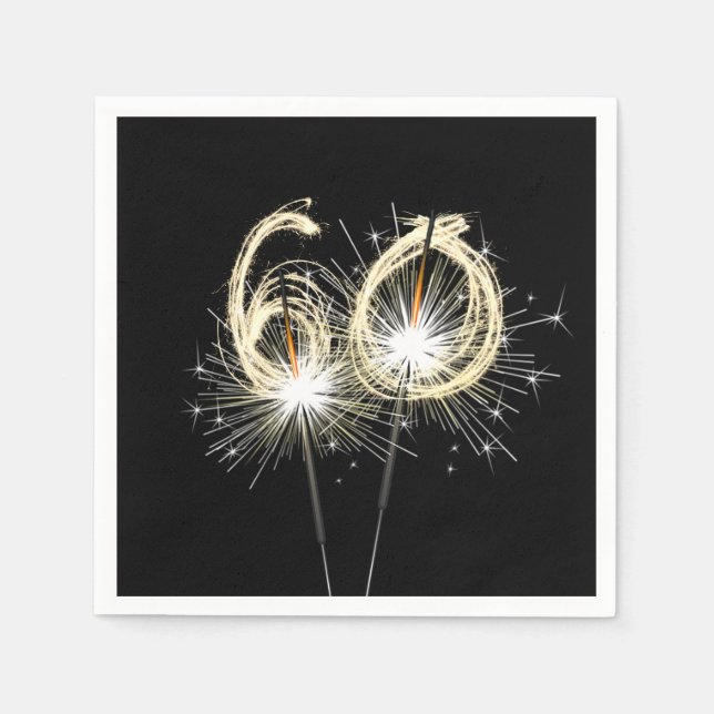 60:e Födelsedagsfestens miniatyrdiagram på svart Pappersservett (Framsidan)