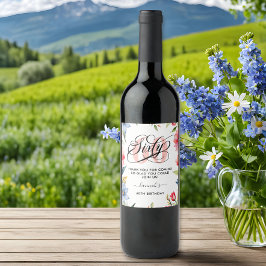 60:e Födelsedagsfestens vattenfärgsBlommigt Vinflaska Etikett