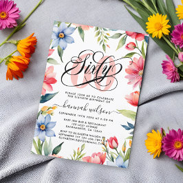 60:e Födelsedagsfestens vattenfärgsfoto för Blommi Inbjudningar