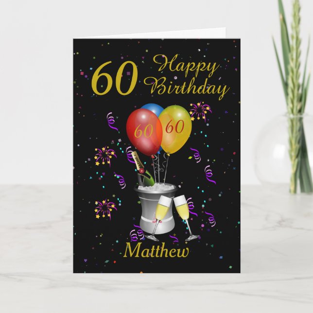 60:e födelsedagsfirandet Black Guld Card Kort (Framsida)