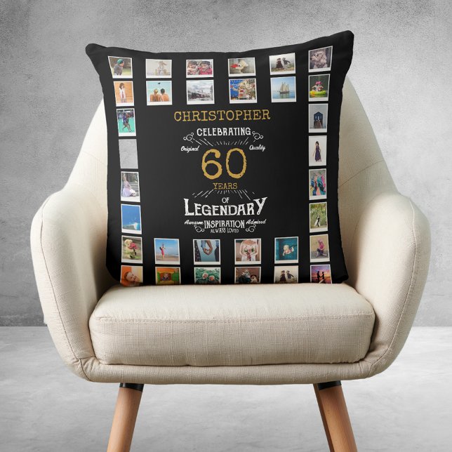 60:e födelsedagsfoto, svart, Guld-legendary Kudde (60th Birthday Black Gold Legendary Photo Throw Pillow
)