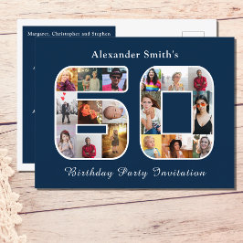 60:e födelsedagsinbjudan 60 fotofoto Mörk blått Vykort