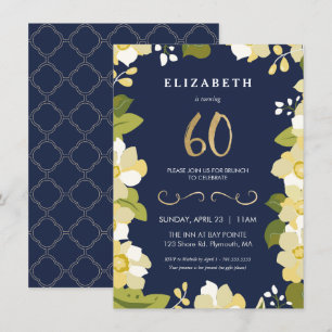 60:e födelsedagsinbjudan, Elegant blommor med Guld Inbjudningar
