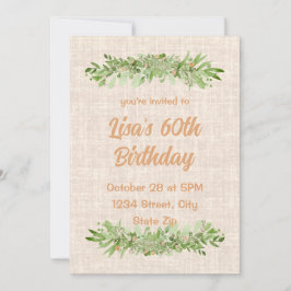 60:e födelsedagsinbjudan - Linen Greenery | sextio Inbjudningar