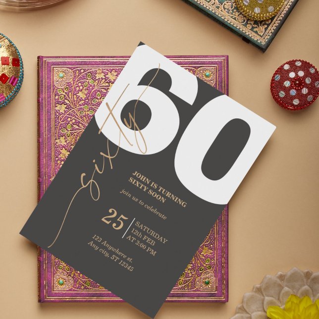 60:e födelsedagsinbjudan med Gilded Calligraphy Inbjudningar (60th Birthday Invitation with Gilded Calligraphy)