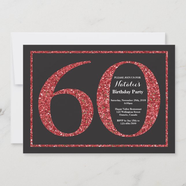 60:e födelsedagsinbjudan Red Glitter Chalkboard Inbjudningar (Framsida)