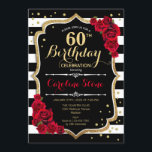 60:e födelsedagsinbjudan Svartvit Rand Ro Inbjudningar<br><div class="desc">60:e födelsedagsinbjudan Elegant svartvit design med faux glitter. Svartvit rand med röd ros. Perfekt för ett elegant födelsedagsfest.</div>