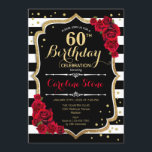 60:e födelsedagsinbjudan Svartvit Rand Ro Inbjudningar<br><div class="desc">60:e födelsedagsinbjudan Elegant svartvit design med faux glitter. Svartvit rand med röd ros. Perfekt för ett elegant födelsedagsfest.</div>