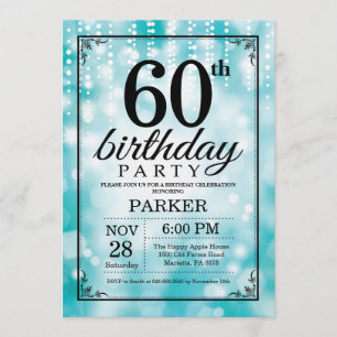 60:e födelsedagsinbjudan Teal Glitter Inbjudningar