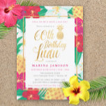 60:e födelsedagsinbjudan till Luau | Rosa och Guld Inbjudningar<br><div class="desc">Rosa & guld: 60-årsjubiléer med roligt,  tropiska blommor och ananas i söt,  med guld-accenter. Perfekt för ett luau temed 60 födelsedagskalas.</div>