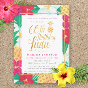 60:e födelsedagsinbjudan till Luau   Rosa och Guld Inbjudningar