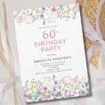 60:e födelsedagsinbjudan till Rosa Blommigt Wildbl Inbjudningar<br><div class="desc">60:e födelsedagsfest inbjudan med botanisk utformning av söt rosa blommigt. Trendig,  söt vattenfärgssnäcka gräns. Lätt att ändra texten.</div>