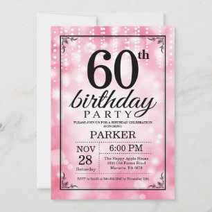 60:e födelsedagsinbjudan till Rosa Glitter Inbjudningar