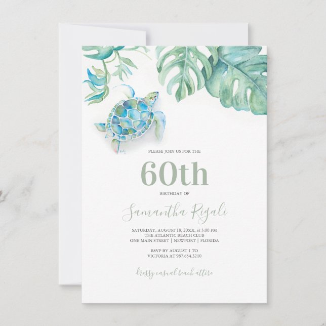 60:e födelsedagsinbjudan till Tropical Sea Turtle (Framsida)