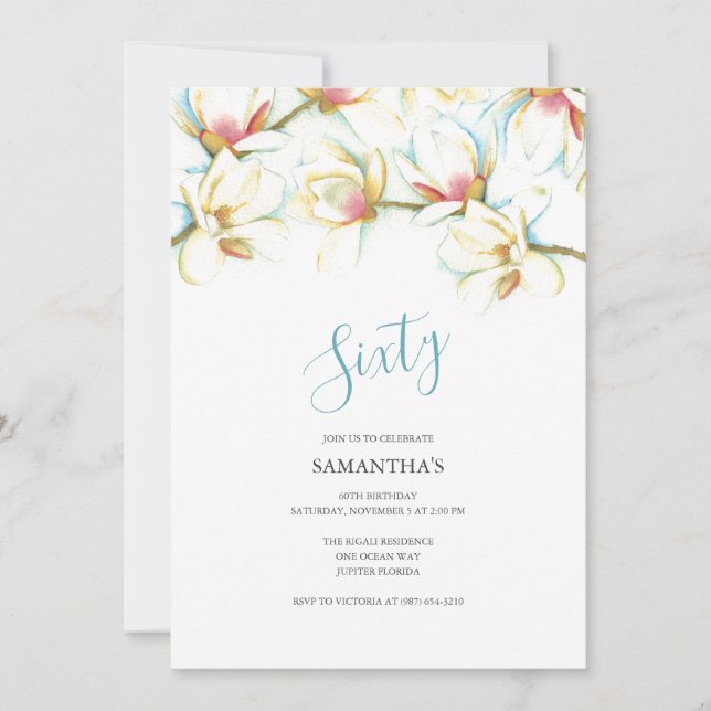 60:e födelsedagsinbjudan Vita Magnolias (Framsida)