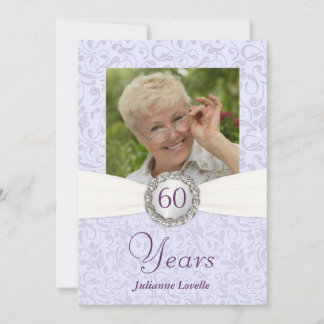 60:e födelsedagsinbjudningar Lavender Damask Inbjudningar