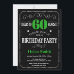 60:e födelsedagskalan Black and Grönt Chalkboard Inbjudningar<br><div class="desc">60:e födelsedagsinbjudan Svart och Grönt Typografi. Chalkboard. Svarta och vita bakgrunden. Vuxen födelsedag. Manliga Manar eller Kvinnor födelsedag. Barnpojke eller Dam Tonåring tonårsdagen Inbjudan. 13:e 15:e 16:e 18:e 20:e 30:e 40:e 60:e 70:e 80:e 90:e 100:e. Vilken ålder som helst. Om du vill göra ytterligare anpassningar klickar du på knappen Anpassa...</div>