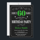 60:e födelsedagskalan Black and Grönt Chalkboard Inbjudningar<br><div class="desc">60:e födelsedagsinbjudan Svart och Grönt Typografi. Chalkboard. Svarta och vita bakgrunden. Vuxen födelsedag. Manliga Manar eller Kvinnor födelsedag. Barnpojke eller Dam Tonåring tonårsdagen Inbjudan. 13:e 15:e 16:e 18:e 20:e 30:e 40:e 60:e 70:e 80:e 90:e 100:e. Vilken ålder som helst. Om du vill göra ytterligare anpassningar klickar du på knappen Anpassa...</div>