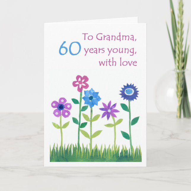 60:e födelsedagskort för mormor - blommor kort (Framsida)