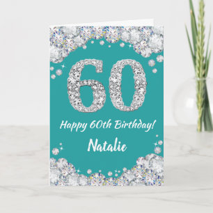 60:e födelsedagskortet Lycklig och Silver Glitter Kort