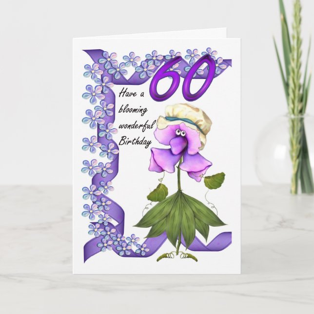 60:e födelsedagskortet med söta moonies-blommor, kort (Framsida)