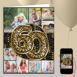 60:e födelsedagsleopard Skriv ut Guld-bubblor foto Kort<br><div class="desc">Personlig 60-årskort med 9-anpassningsbars foto och trendig leopard-fotballonger i svart och guld. Mallen är ett redo för dig att ladda upp 9 av dina favoritfoton som visas i ett fotokollage i kvadratiska och porträtt-format. Din bilder omger de djurtrycksballonger som dekoreras med svarta och guld konetti. Du kan också lägga till...</div>