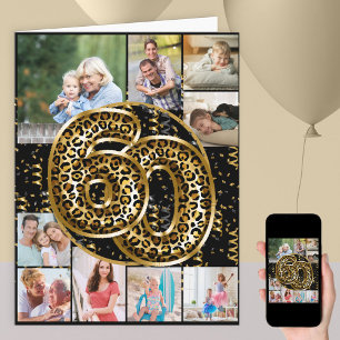 60:e födelsedagsleopard Skriv ut Guld-bubblor foto Kort