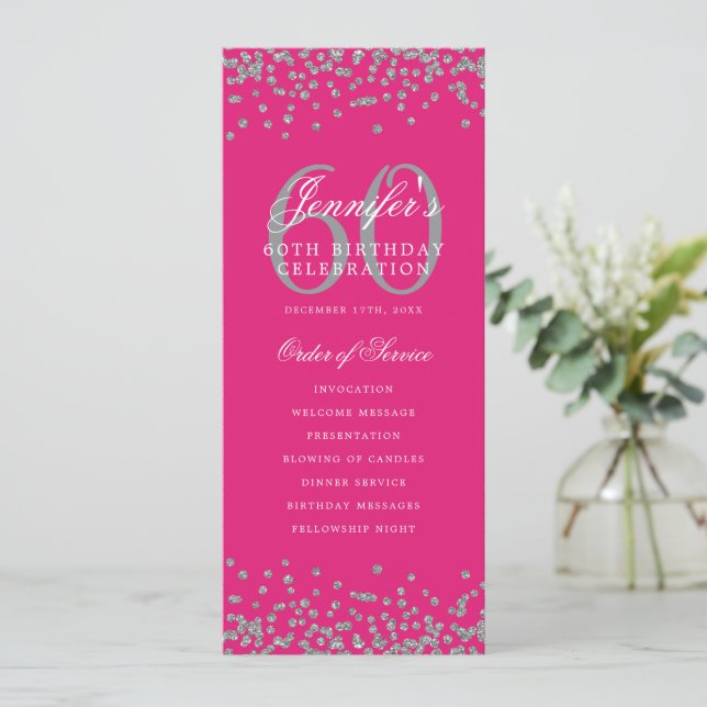 60:e födelsedagsmenyn - tack Silver Shock rosa Inbjudningar (Stående Fram)