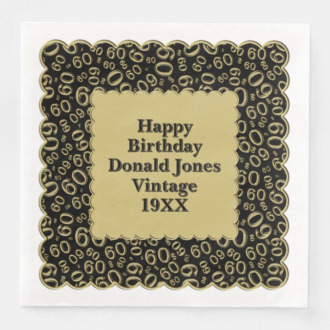 60:e födelsedagsnumret Mönster Scallops Black Guld Pappersservett (Framsida)